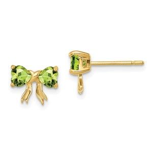 14k Yellow Gold Gold Polished Peridot August Birthstone Bow Post Earrings